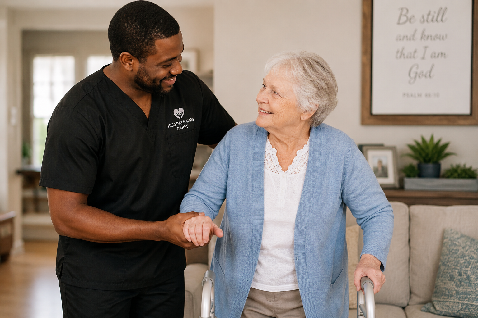 Helping Hands Cares caregiver supporting an older adult at home